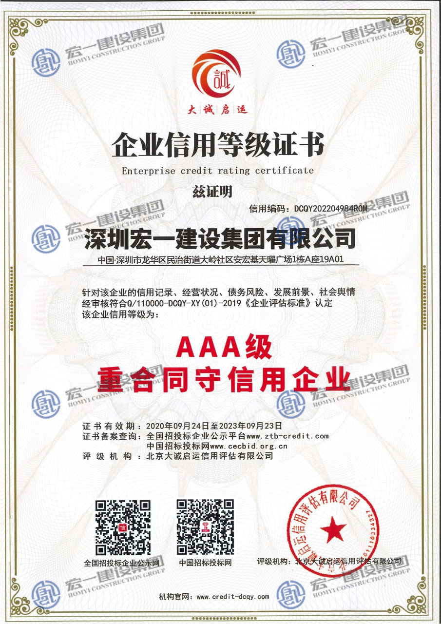 AAA级重合同守信用企业